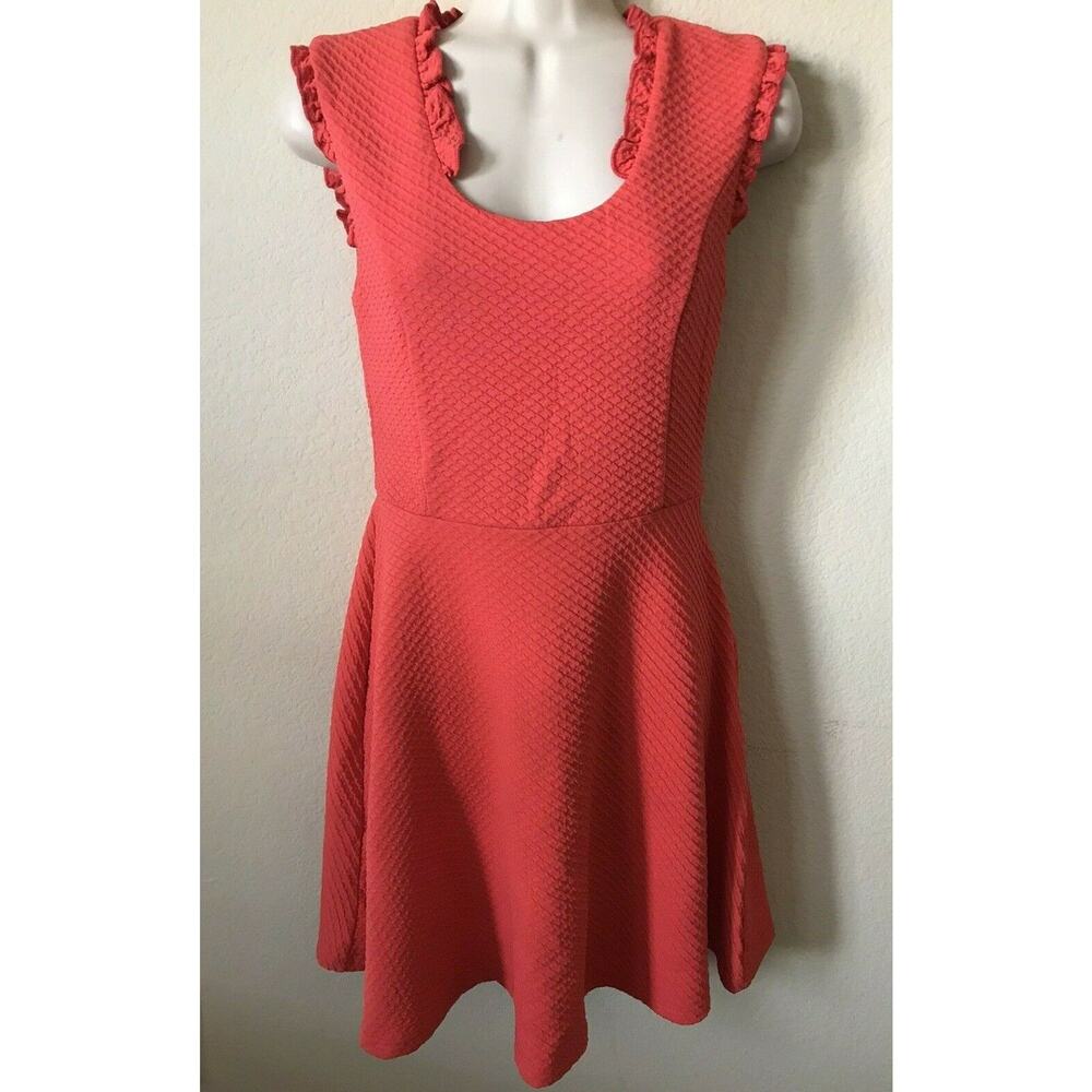 Alythea Orange Scoop Neck Sleeveless Ruffle Trim Textured Women's Dress Size S